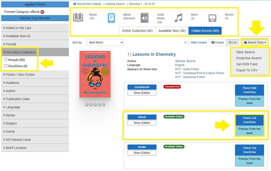 The new online catalog also makes it easier to narrow your search to formats such as ebooks.